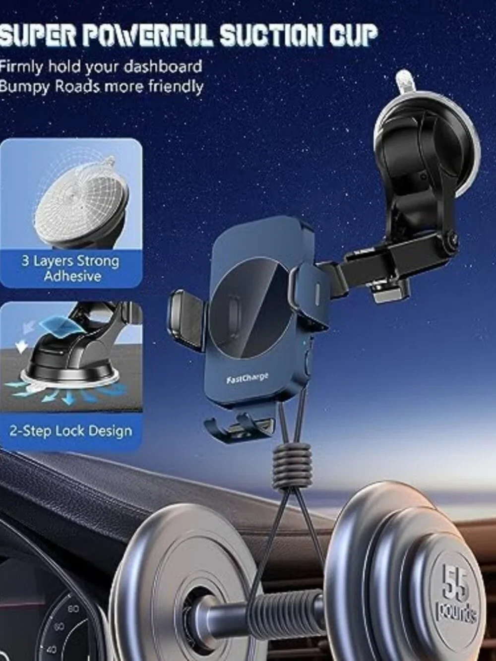 3-in-1 Wireless Car Charger & Auto-Clamping Phone Holder for iPhone & Samsung